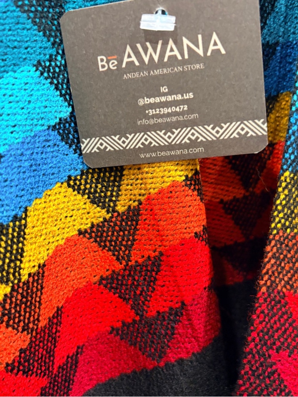 Be AWANA Colorful Aztec-Style Fringe Shawl with Bright Multicolor Chevron - Picture 5 of 8